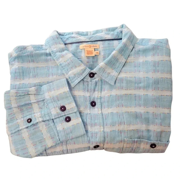 Carbon2Cobalt Men's XXL Blue Button-down Long Sleeve w/ Multi-color Detailing - Picture 1 of 14